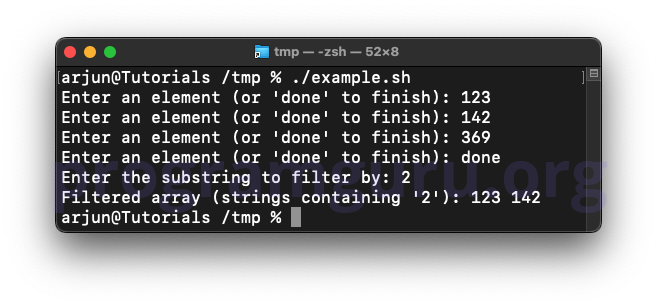 Filter array with elements from user input in Bash