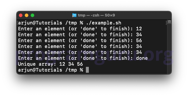 Remove duplicates from an array with elements from user input in Bash