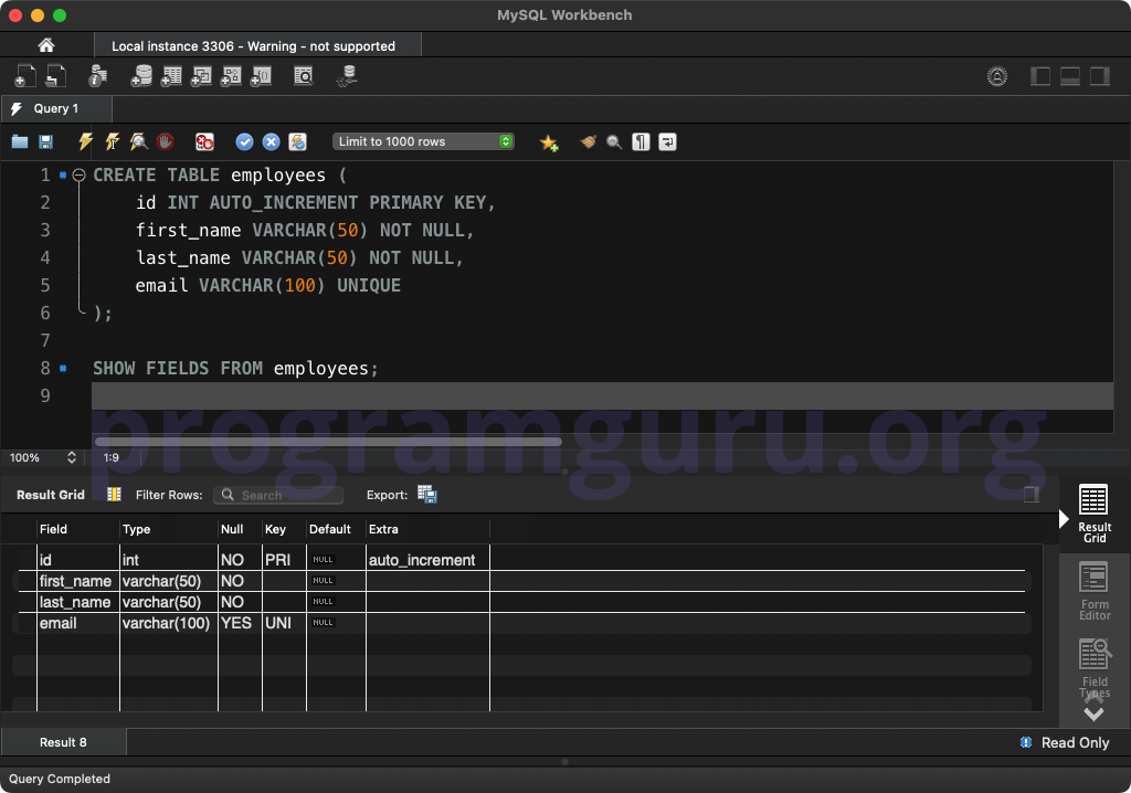 MySQL CREATE TABLE