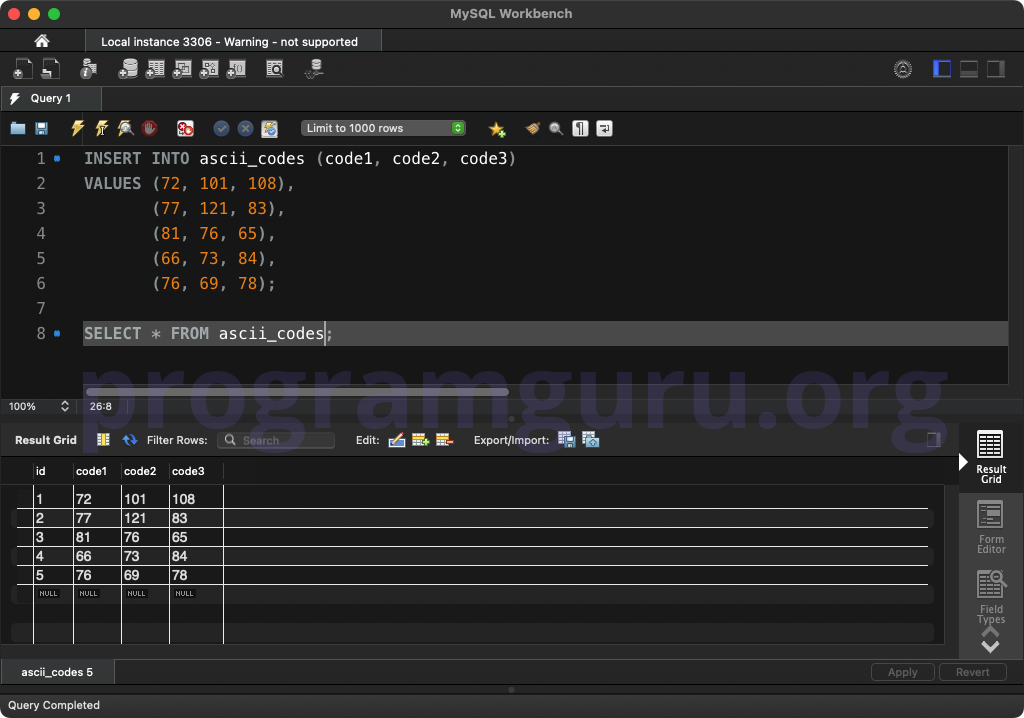 MySQL INSERT INTO TABLE