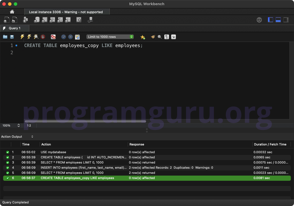 MySQL CREATE TABLE LIKE