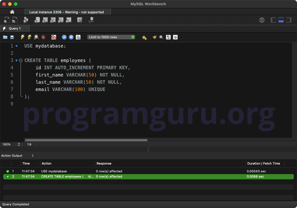 MySQL CREATE TABLE