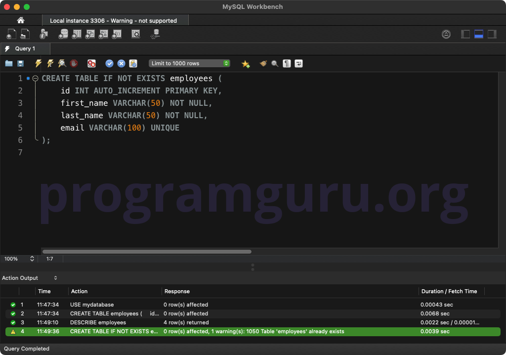 MySQL CREATE TABLE IF NOT EXISTS