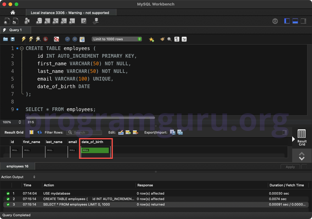 MySQL CREATE TABLE