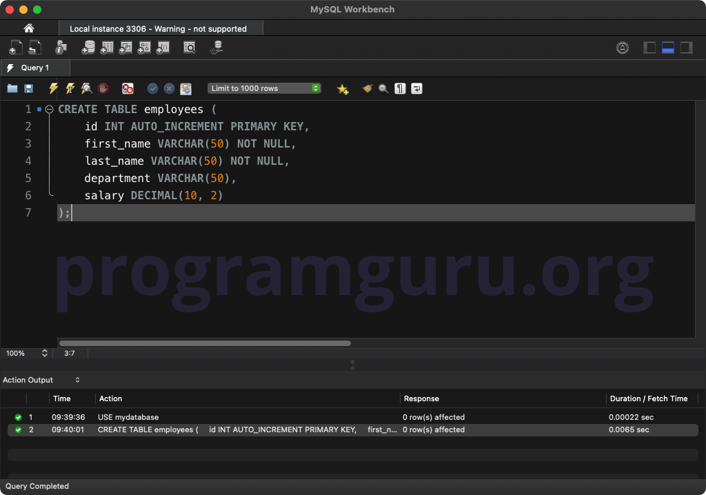 MySQL CREATE TABLE