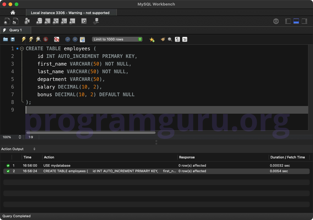 MySQL CREATE TABLE