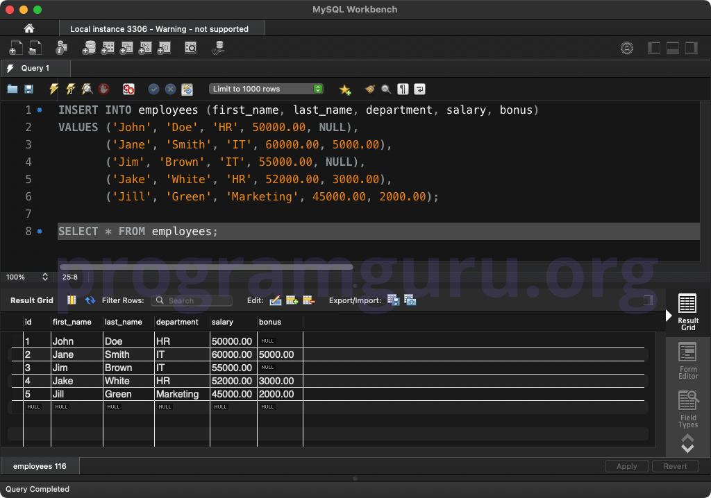 MySQL INSERT INTO TABLE