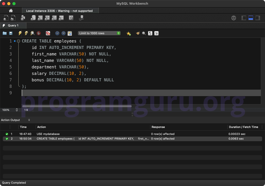 MySQL CREATE TABLE