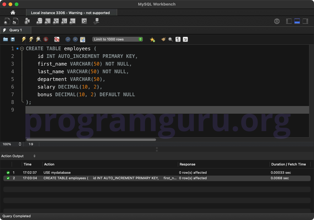 MySQL CREATE TABLE