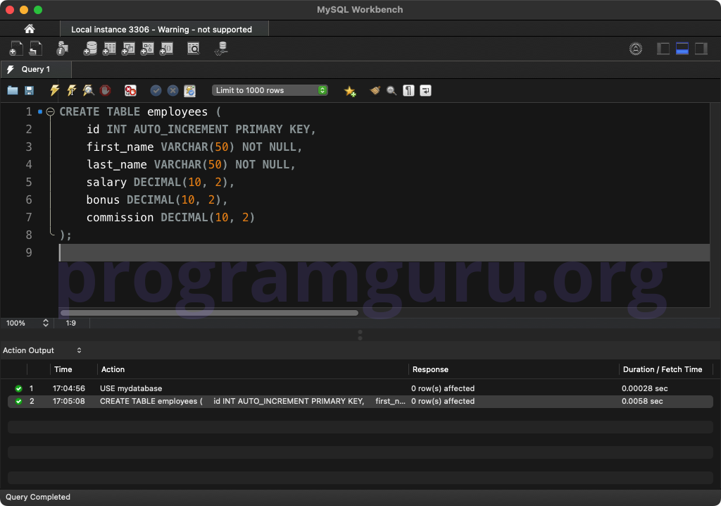 MySQL CREATE TABLE