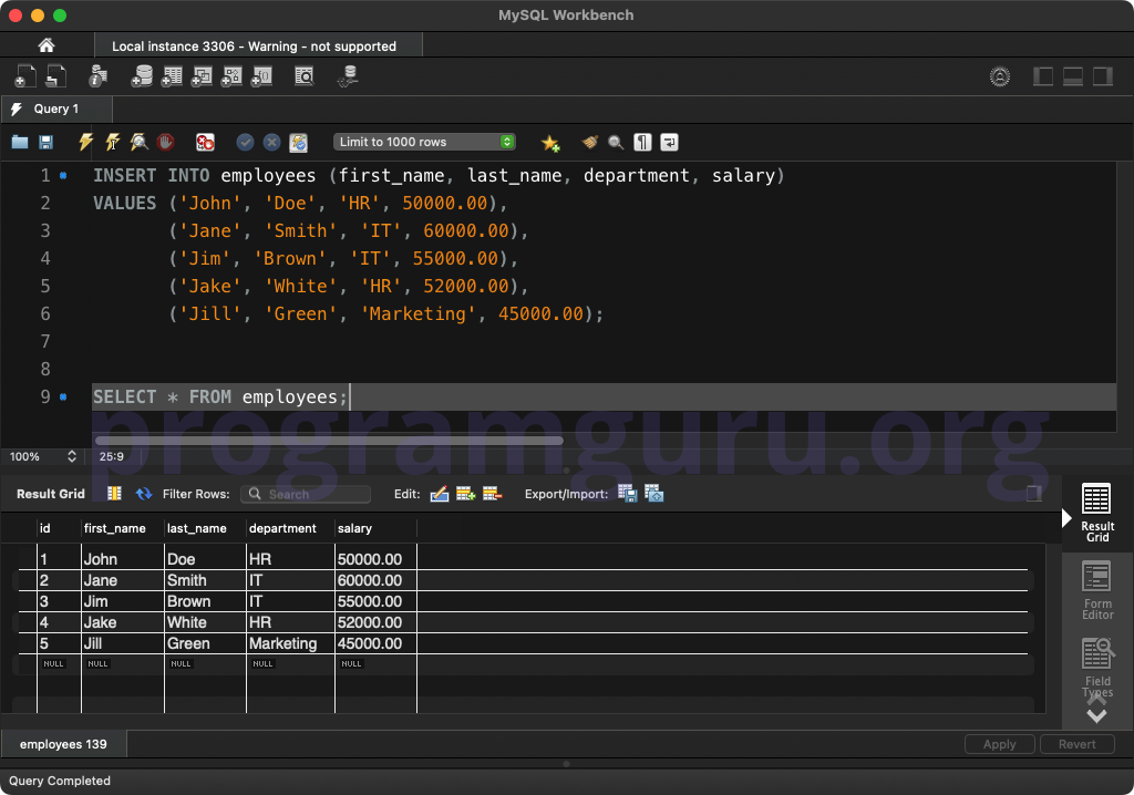 MySQL INSERT INTO TABLE