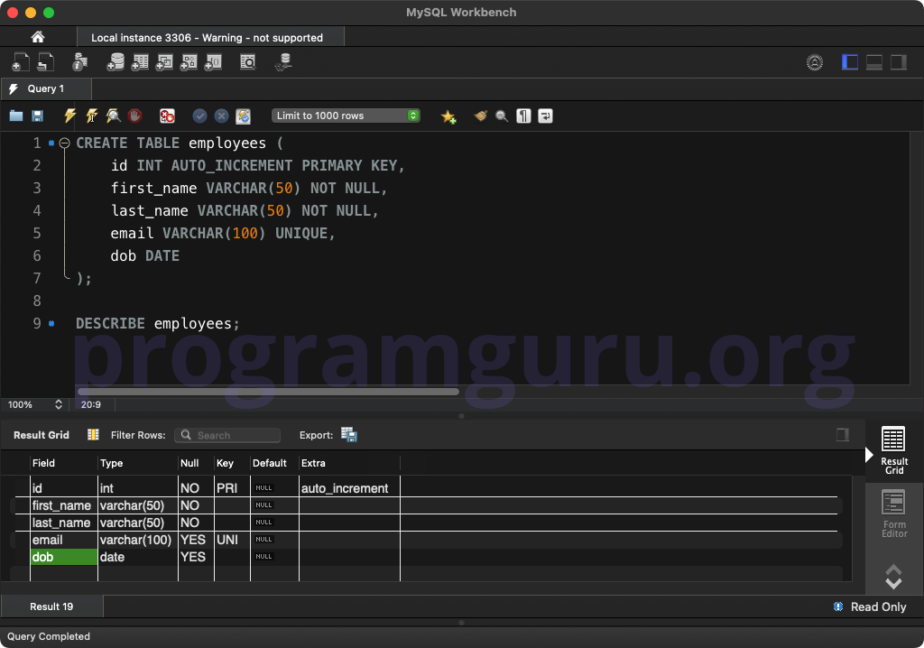 MySQL CREATE TABLE