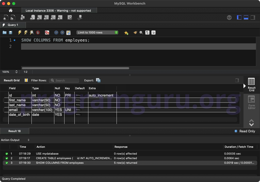 MySQL SHOW COLUMNS