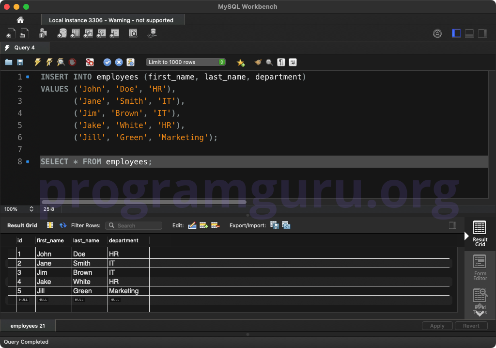 MySQL INSERT INTO TABLE