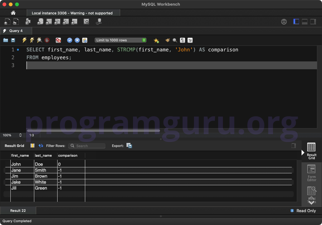 MySQL STRCMP() WITH WHERE CLAUSE