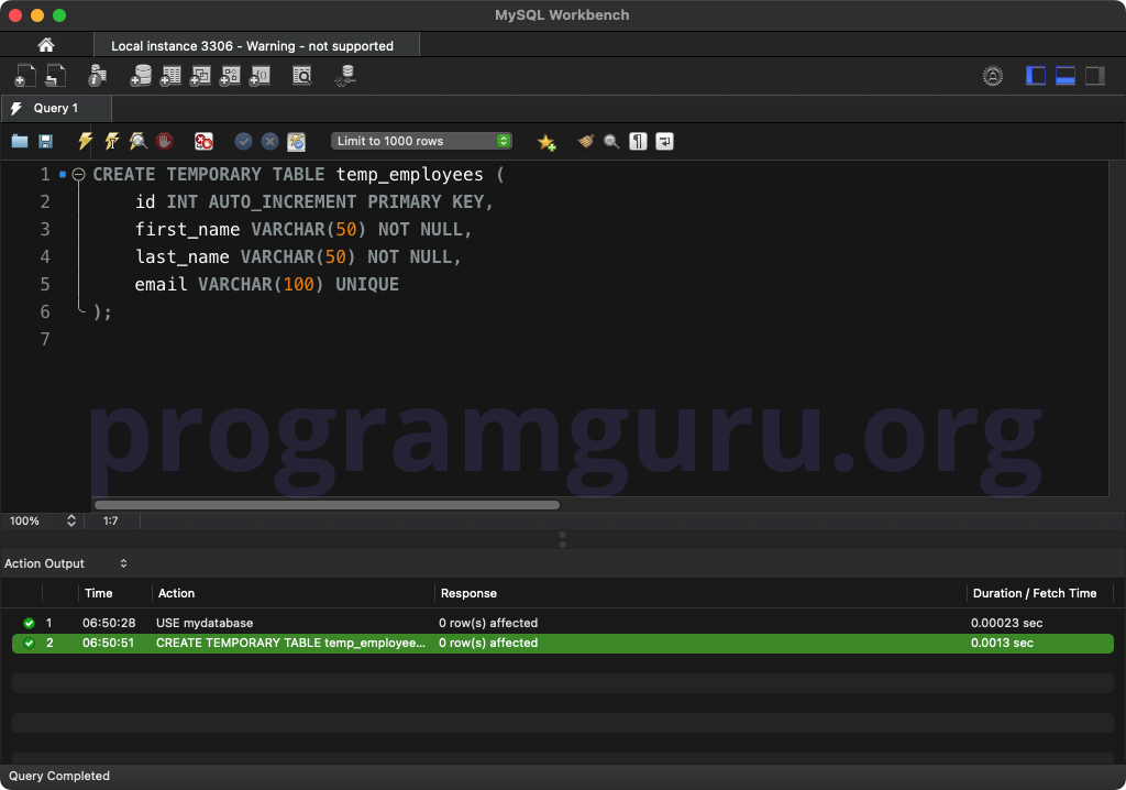 MySQL CREATE TEMPORARY TABLE