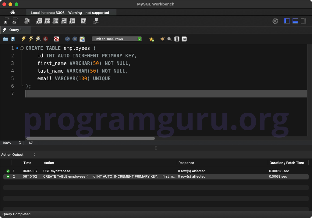 MySQL CREATE TABLE