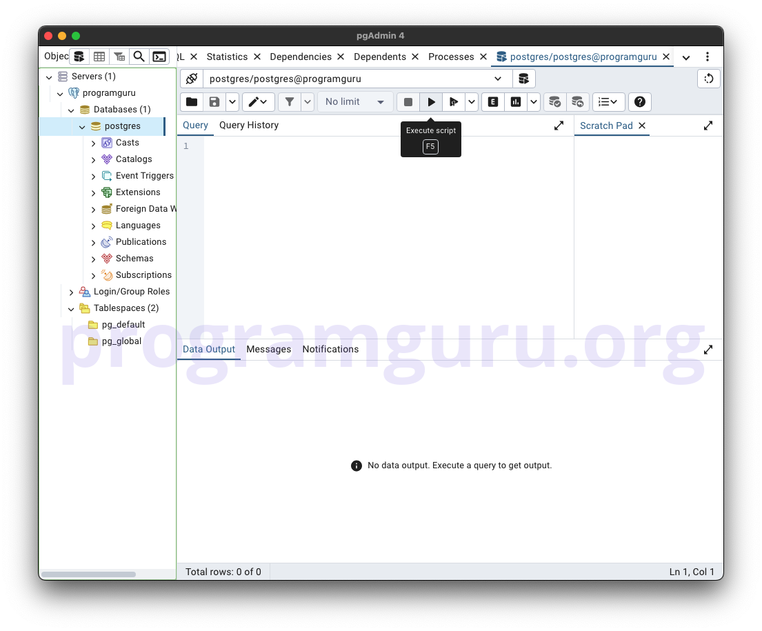 Step 3 - pgAdmin Open Query Tool for the Database