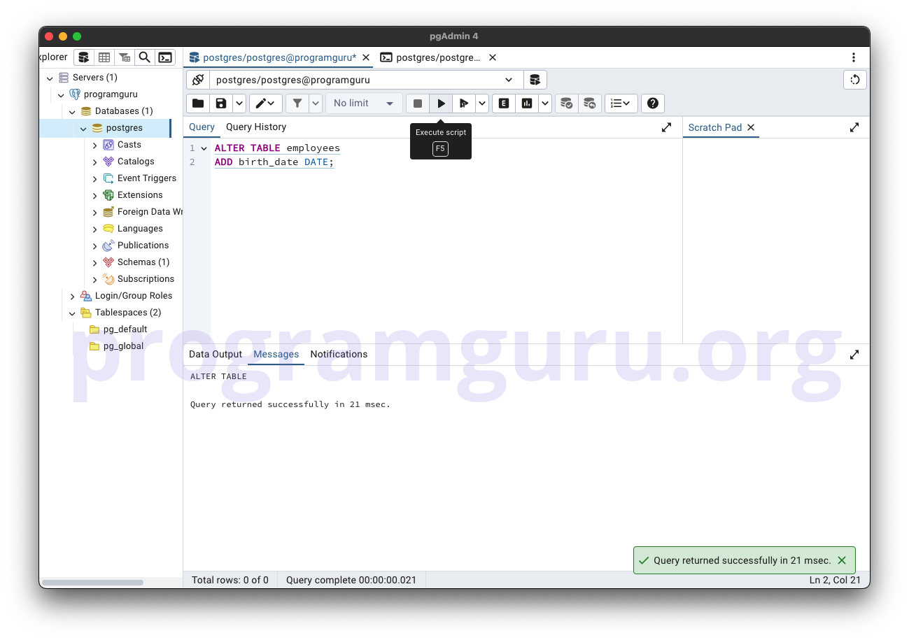 PostgreSQL ALTER TABLE - Step 2