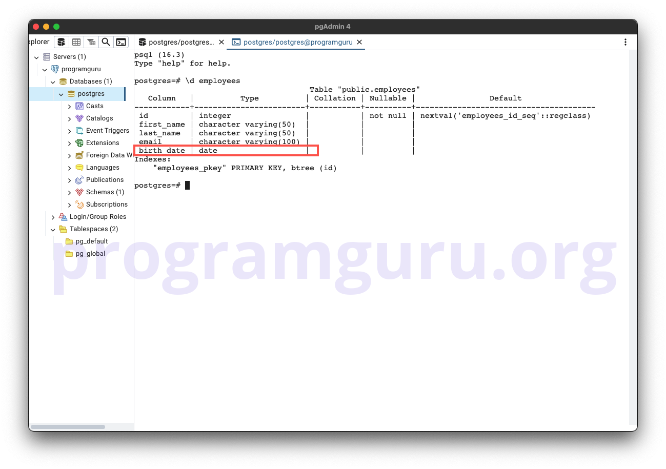 PostgreSQL ALTER TABLE - Step 2