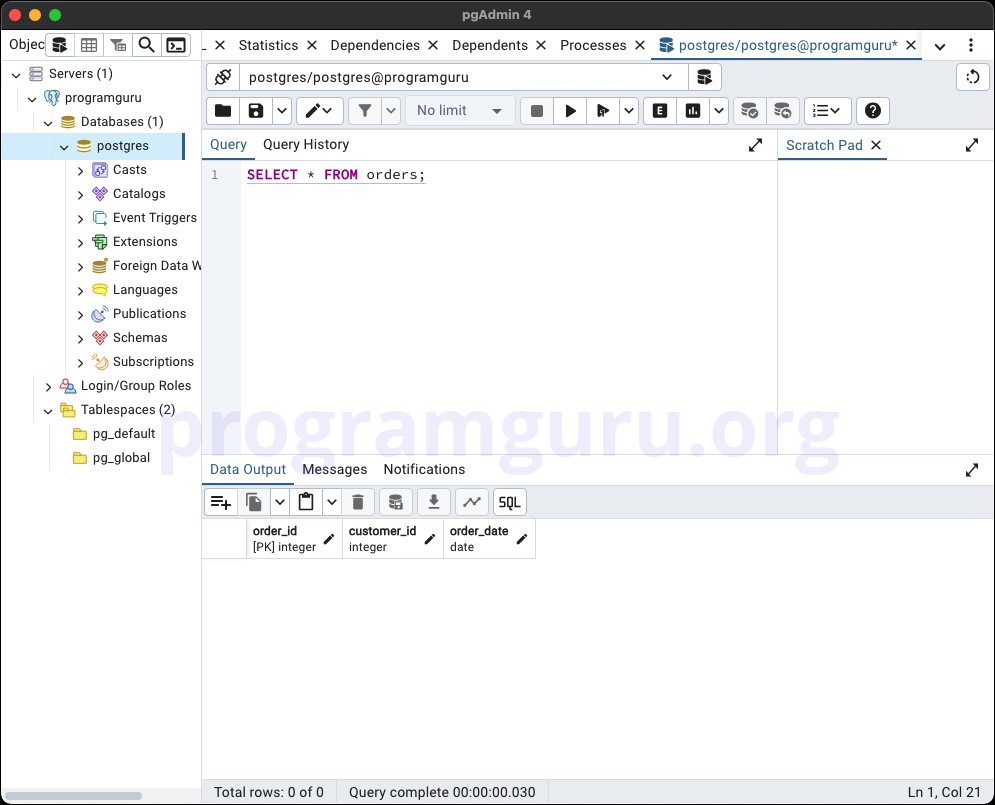 PostgreSQL Create Table Output