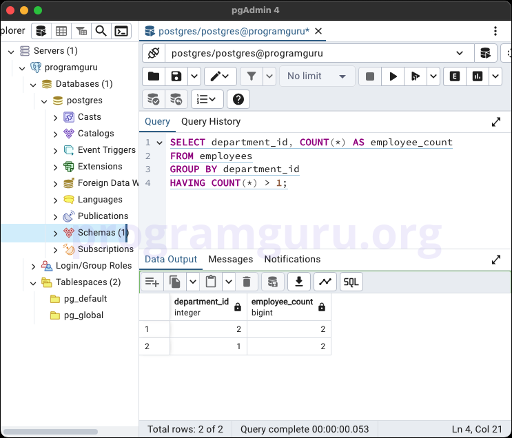 PostgreSQL HAVING