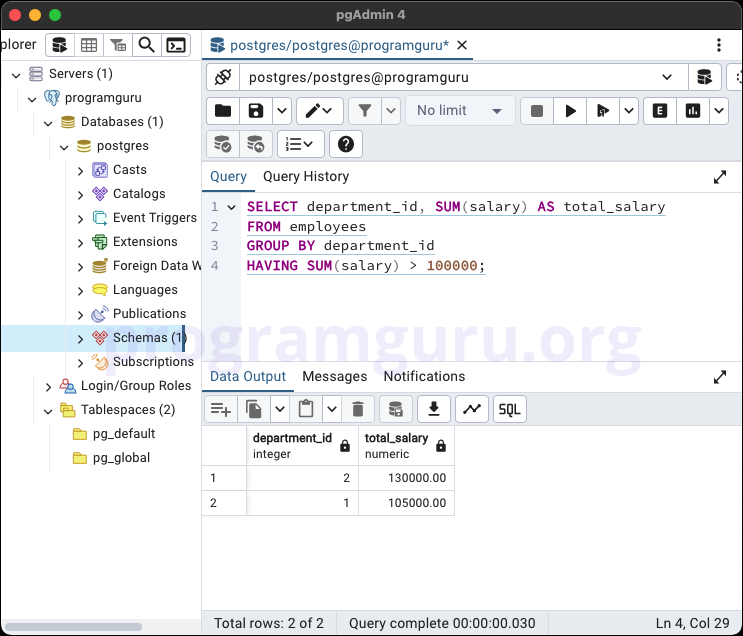 PostgreSQL HAVING