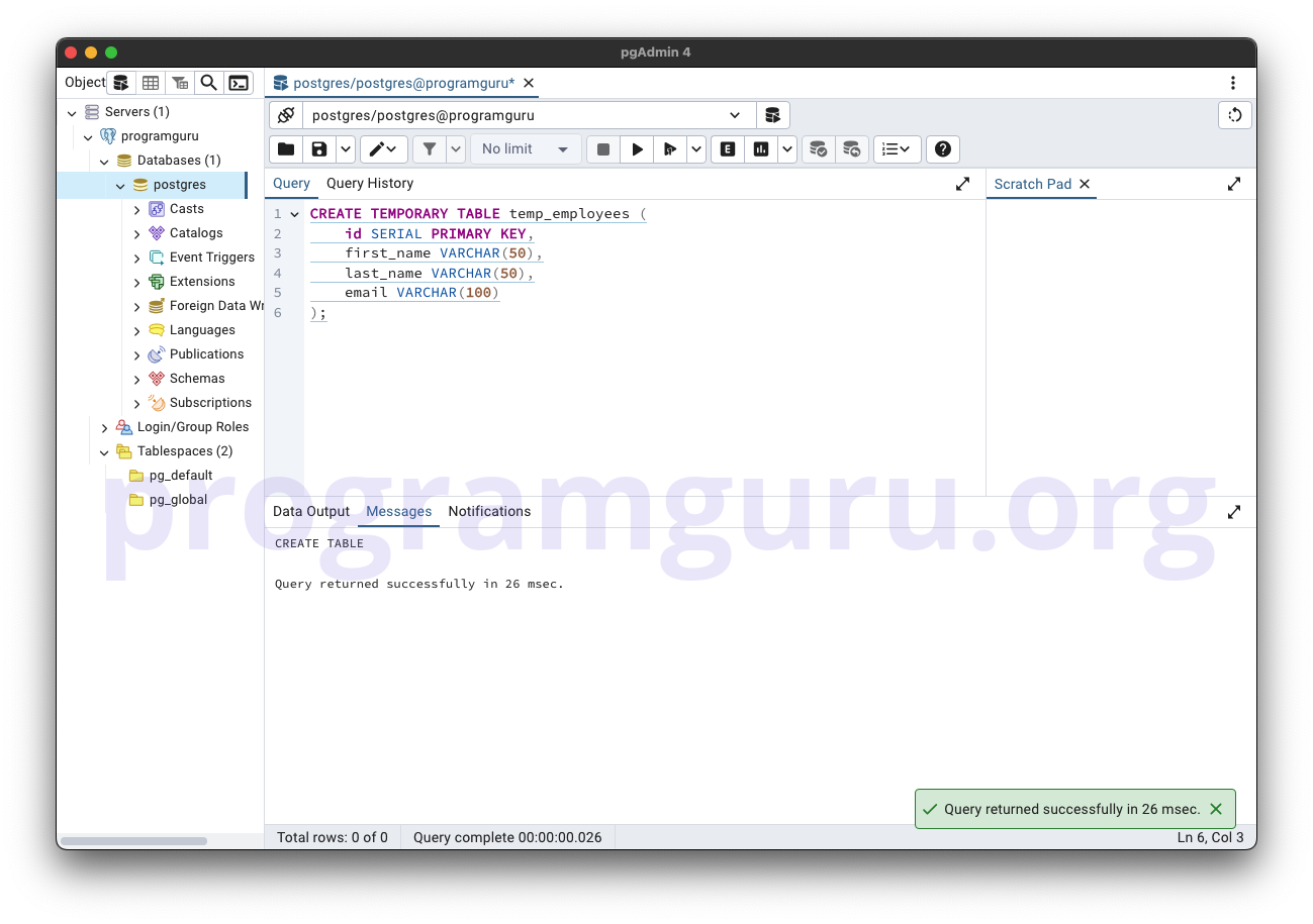 PostgreSQL Temporary Table