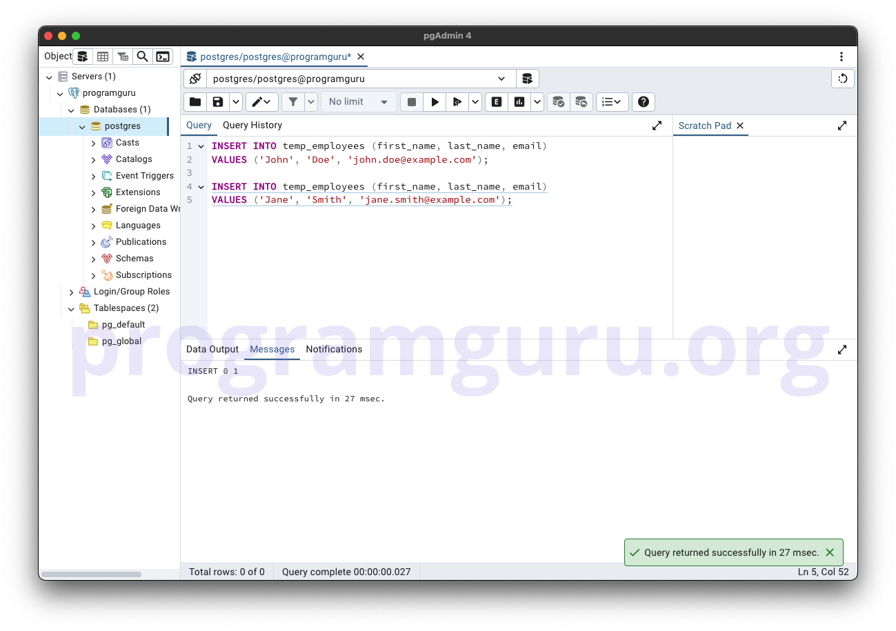 PostgreSQL Temporary Table