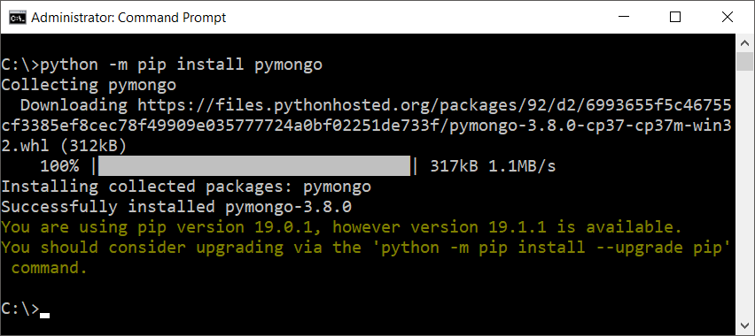 pip install pymongo