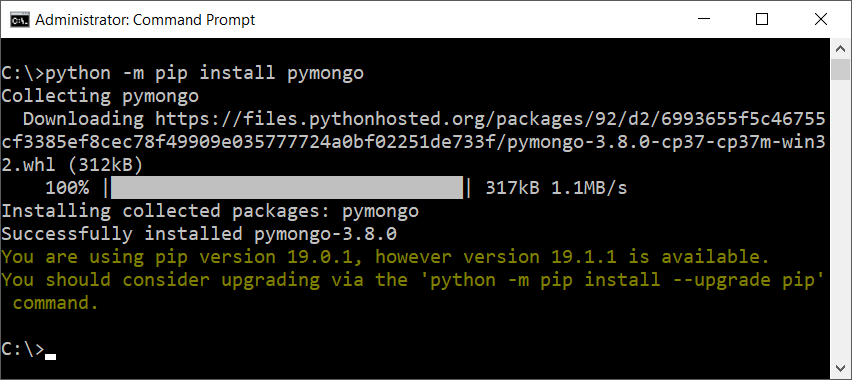 how to pip install pymongo