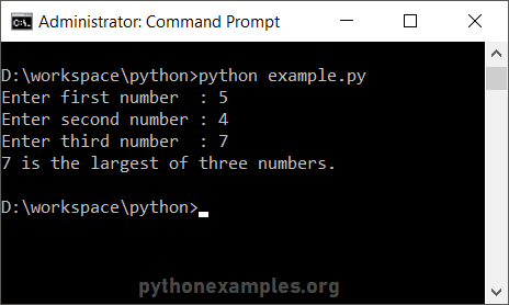 Python Largest Of Three Numbers Python Examples