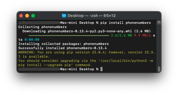 Python Install phonenumbers