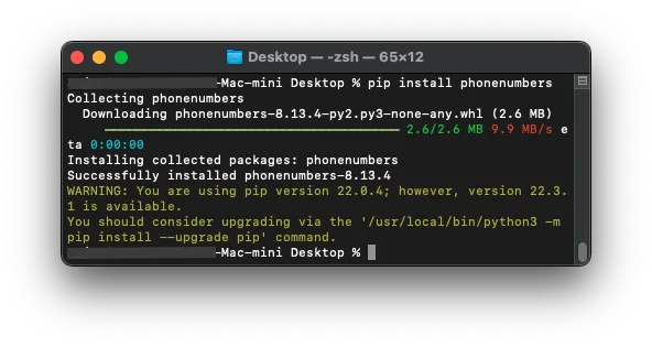 Python Install phonenumbers