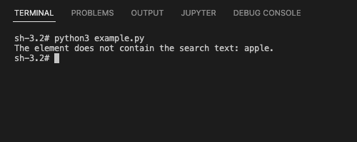 Python Selenium Example - The element does not contain the search string