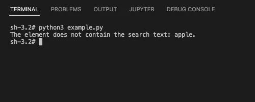 Python Selenium Example - The element does not contain the search string