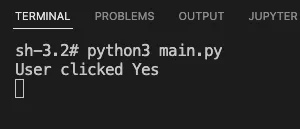Tkinter askyesnocancel() Output - When user clicks on Yes button
