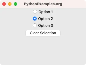 Tkinter Radiobutton - Clear selection - Example - Step 2