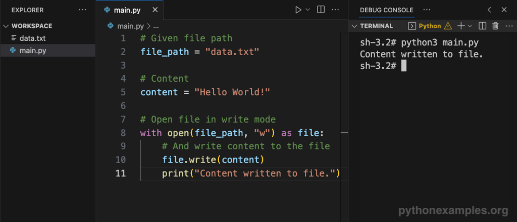 Python - Open file in write mode - And write content to the file